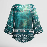 Viking Valhalla Christmas Kimono Sleeve Blouse with Norse Symbols Raven and Fa La La La Design - Wonder Print Shop