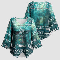 Viking Valhalla Christmas Kimono Sleeve Blouse with Norse Symbols Raven and Fa La La La Design - Wonder Print Shop