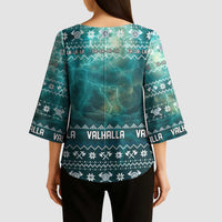Viking Valhalla Christmas Kimono Sleeve Blouse with Norse Symbols Raven and Fa La La La Design - Wonder Print Shop