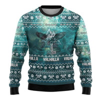 Viking Valhalla Christmas Ugly Christmas Sweater with Norse Symbols Raven and Fa La La La Design - Wonder Print Shop