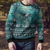 Viking Valhalla Christmas Ugly Christmas Sweater with Norse Symbols Raven and Fa La La La Design - Wonder Print Shop