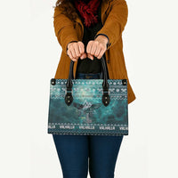 Viking Valhalla Christmas Leather Bag with Norse Symbols Raven and Fa La La La Design - Wonder Print Shop