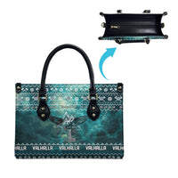Viking Valhalla Christmas Leather Bag with Norse Symbols Raven and Fa La La La Design - Wonder Print Shop