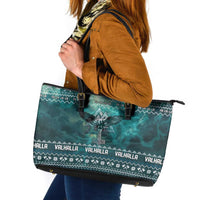 Viking Valhalla Christmas Leather Tote Bag with Norse Symbols Raven and Fa La La La Design - Wonder Print Shop