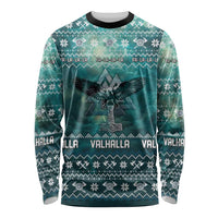 Viking Valhalla Christmas Long Sleeve Shirt with Norse Symbols Raven and Fa La La La Design - Wonder Print Shop