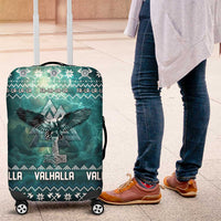 Viking Valhalla Christmas Luggage Cover with Norse Symbols Raven and Fa La La La Design - Wonder Print Shop