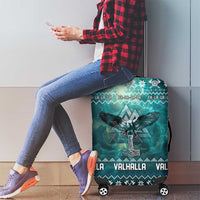 Viking Valhalla Christmas Luggage Cover with Norse Symbols Raven and Fa La La La Design - Wonder Print Shop