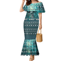 Viking Valhalla Christmas Mermaid Dress with Norse Symbols Raven and Fa La La La Design - Wonder Print Shop