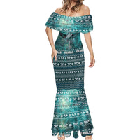 Viking Valhalla Christmas Mermaid Dress with Norse Symbols Raven and Fa La La La Design - Wonder Print Shop