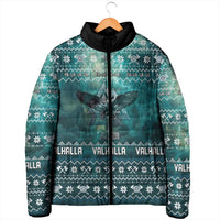Viking Valhalla Christmas Padded Jacket with Norse Symbols Raven and Fa La La La Design - Wonder Print Shop