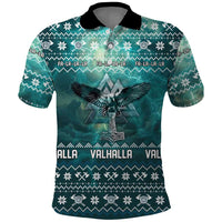 Viking Valhalla Christmas Polo Shirt with Norse Symbols Raven and Fa La La La Design - Wonder Print Shop