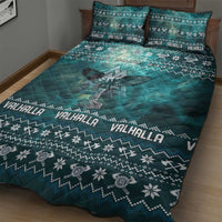 Viking Valhalla Christmas Quilt Bed Set with Norse Symbols Raven and Fa La La La Design - Wonder Print Shop