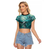 Viking Valhalla Christmas Raglan Cropped T Shirt with Norse Symbols Raven and Fa La La La Design - Wonder Print Shop