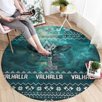 Viking Valhalla Christmas Round Carpet with Norse Symbols Raven and Fa La La La Design - Wonder Print Shop