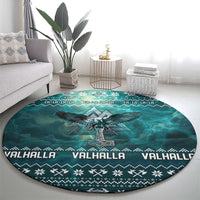 Viking Valhalla Christmas Round Carpet with Norse Symbols Raven and Fa La La La Design - Wonder Print Shop