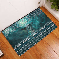 Viking Valhalla Christmas Rubber Doormat with Norse Symbols Raven and Fa La La La Design - Wonder Print Shop