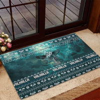 Viking Valhalla Christmas Rubber Doormat with Norse Symbols Raven and Fa La La La Design - Wonder Print Shop