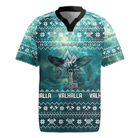 Viking Valhalla Christmas Rugby Jersey with Norse Symbols Raven and Fa La La La Design - Wonder Print Shop