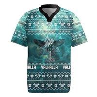 Viking Valhalla Christmas Rugby Jersey with Norse Symbols Raven and Fa La La La Design - Wonder Print Shop