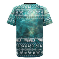 Viking Valhalla Christmas Rugby Jersey with Norse Symbols Raven and Fa La La La Design - Wonder Print Shop