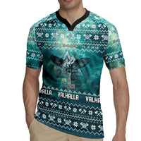 Viking Valhalla Christmas Rugby Jersey with Norse Symbols Raven and Fa La La La Design - Wonder Print Shop