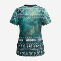 Viking Valhalla Christmas Scrub Top with Norse Symbols Raven and Fa La La La Design - Wonder Print Shop