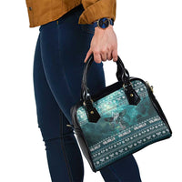 Viking Valhalla Christmas Shoulder Handbag with Norse Symbols Raven and Fa La La La Design - Wonder Print Shop