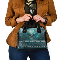 Viking Valhalla Christmas Shoulder Handbag with Norse Symbols Raven and Fa La La La Design - Wonder Print Shop