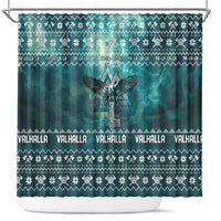 Viking Valhalla Christmas Shower Curtain with Norse Symbols Raven and Fa La La La Design - Wonder Print Shop