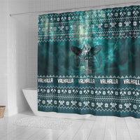 Viking Valhalla Christmas Shower Curtain with Norse Symbols Raven and Fa La La La Design - Wonder Print Shop