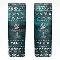Viking Valhalla Christmas Skinny Tumbler with Norse Symbols Raven and Fa La La La Design - Wonder Print Shop