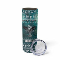 Viking Valhalla Christmas Skinny Tumbler with Norse Symbols Raven and Fa La La La Design - Wonder Print Shop