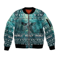 Viking Valhalla Christmas Sleeve Zip Bomber Jacket with Norse Symbols Raven and Fa La La La Design - Wonder Print Shop