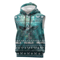 Viking Valhalla Christmas Sleeveless Hoodie with Norse Symbols Raven and Fa La La La Design - Wonder Print Shop