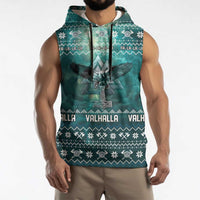 Viking Valhalla Christmas Sleeveless Hoodie with Norse Symbols Raven and Fa La La La Design - Wonder Print Shop