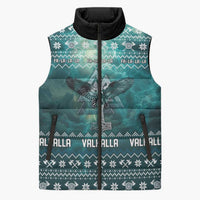 Viking Valhalla Christmas Sleeveless Puffer Jacket with Norse Symbols Raven and Fa La La La Design - Wonder Print Shop