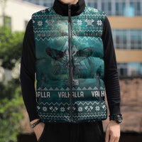 Viking Valhalla Christmas Sleeveless Puffer Jacket with Norse Symbols Raven and Fa La La La Design - Wonder Print Shop