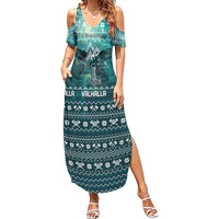Viking Valhalla Christmas Summer Maxi Dress with Norse Symbols Raven and Fa La La La Design - Wonder Print Shop