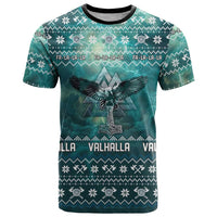 Viking Valhalla Christmas T Shirt with Norse Symbols Raven and Fa La La La Design - Wonder Print Shop