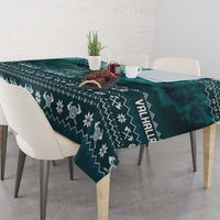 Viking Valhalla Christmas Tablecloth with Norse Symbols Raven and Fa La La La Design - Wonder Print Shop