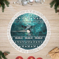 Viking Valhalla Christmas Tree Skirt with Norse Symbols Raven and Fa La La La Design - Wonder Print Shop