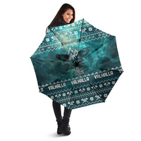 Viking Valhalla Christmas Umbrella with Norse Symbols Raven and Fa La La La Design - Wonder Print Shop
