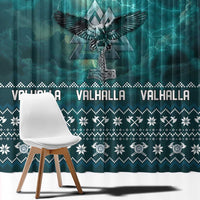 Viking Valhalla Christmas Window Curtain with Norse Symbols Raven and Fa La La La Design - Wonder Print Shop