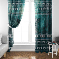 Viking Valhalla Christmas Window Curtain with Norse Symbols Raven and Fa La La La Design - Wonder Print Shop