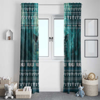Viking Valhalla Christmas Window Curtain with Norse Symbols Raven and Fa La La La Design - Wonder Print Shop