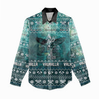 Viking Valhalla Christmas Women Casual Shirt with Norse Symbols Raven and Fa La La La Design - Wonder Print Shop