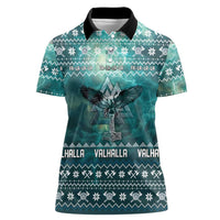 Viking Valhalla Christmas Women Polo Shirt with Norse Symbols Raven and Fa La La La Design - Wonder Print Shop