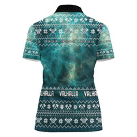 Viking Valhalla Christmas Women Polo Shirt with Norse Symbols Raven and Fa La La La Design - Wonder Print Shop