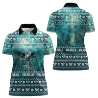 Viking Valhalla Christmas Women Polo Shirt with Norse Symbols Raven and Fa La La La Design - Wonder Print Shop