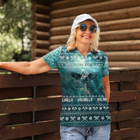 Viking Valhalla Christmas Women Polo Shirt with Norse Symbols Raven and Fa La La La Design - Wonder Print Shop